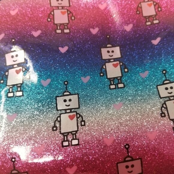 Cute Pink Blue Robot Makeup Bag. - Picture 9 of 9